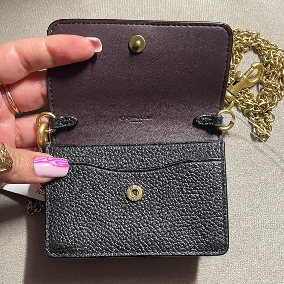 Coach Black Pebbled Leather Mini Crossbody with Gold Chain - Picture 6 of 9